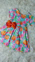 Girls Pastel Floral Pumpkin Dress with Matching Bow
